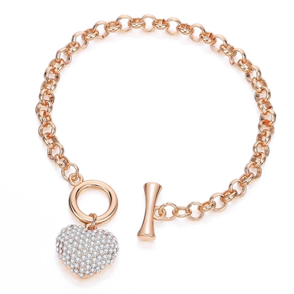 Link chain crystal heart charm bracelet